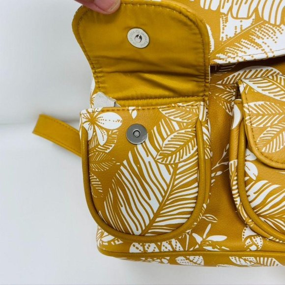 Yellow Floral Print Mini Drawstring Flap Backpack - Picture 2 of 11